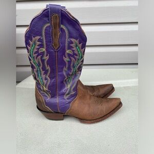 VTG Nocona Classic Womans 8B Brown/Purple Embroidered Leather Western Boots